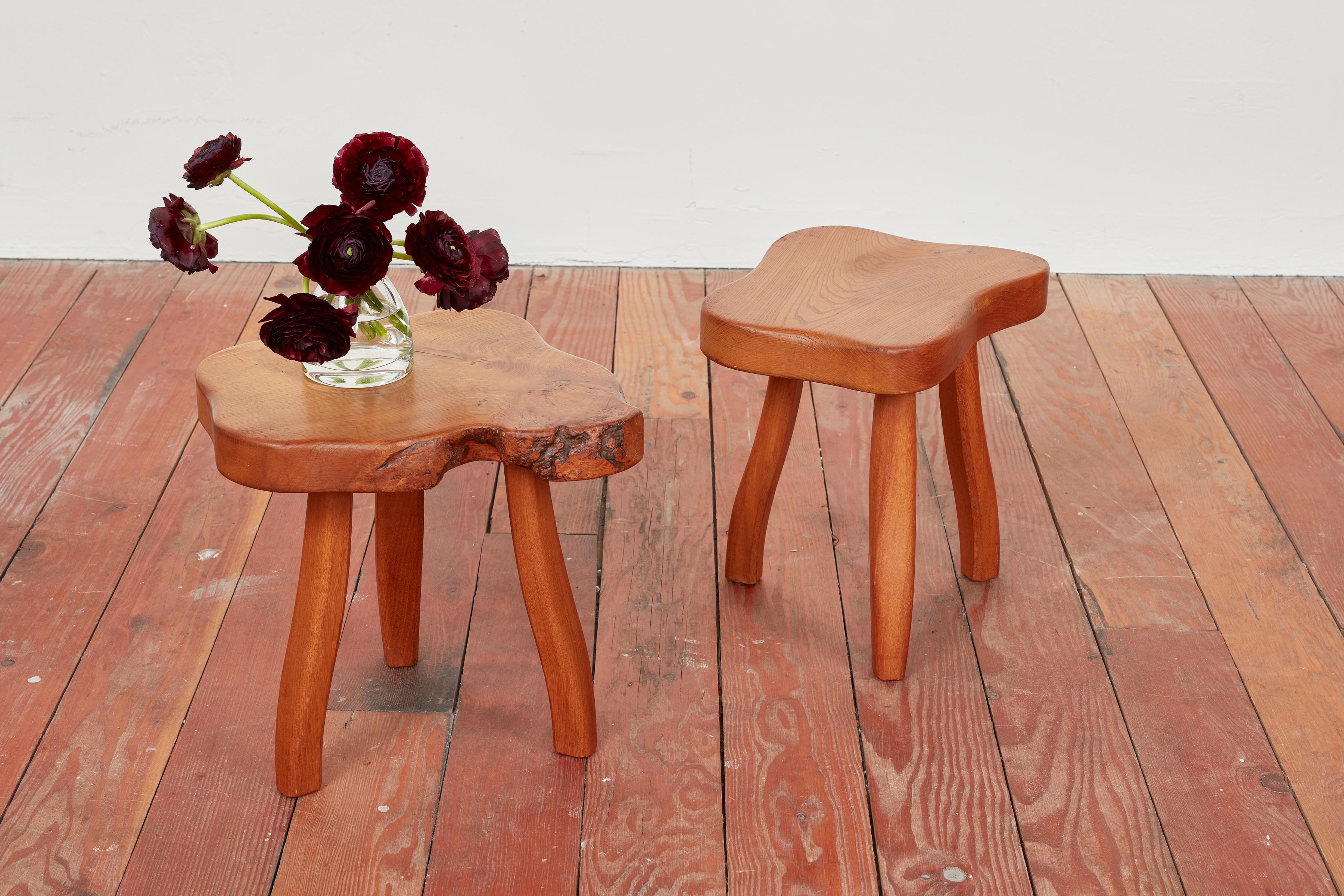 French Elm Tripod Stools In Good Condition In Beverly Hills, CA
