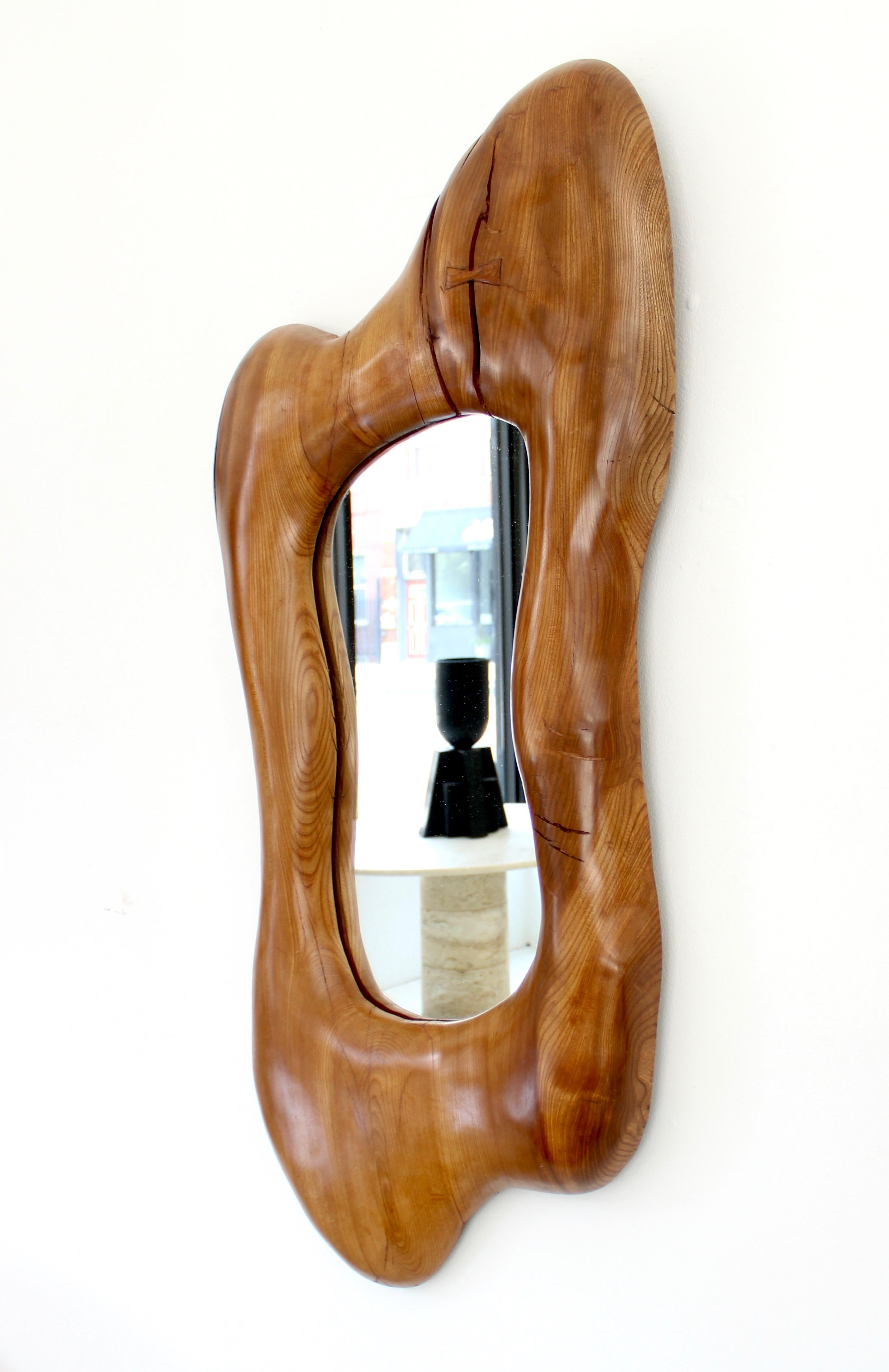 French Elmwood Wall Mirror in a Large Organic Modern Hand Carved Form In New Condition In Chicago, IL