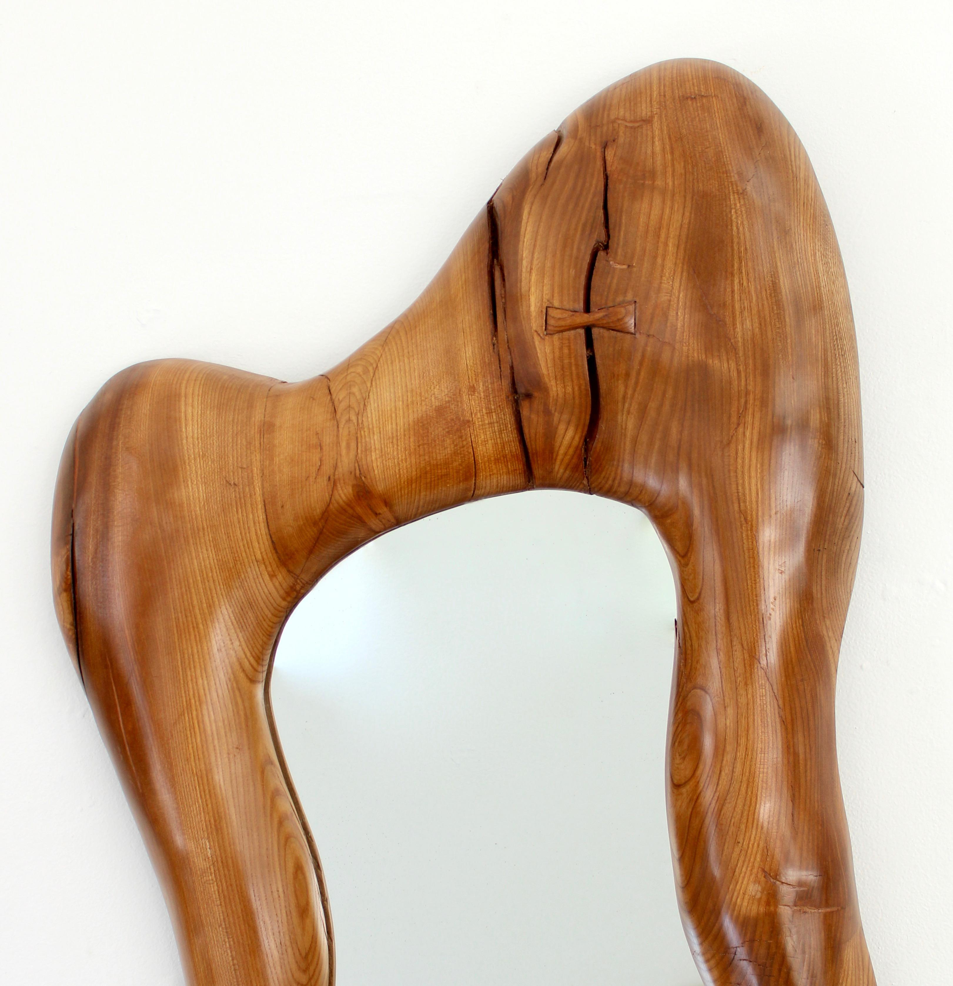 Contemporary French Elmwood Wall Mirror in a Large Organic Modern Hand Carved Form