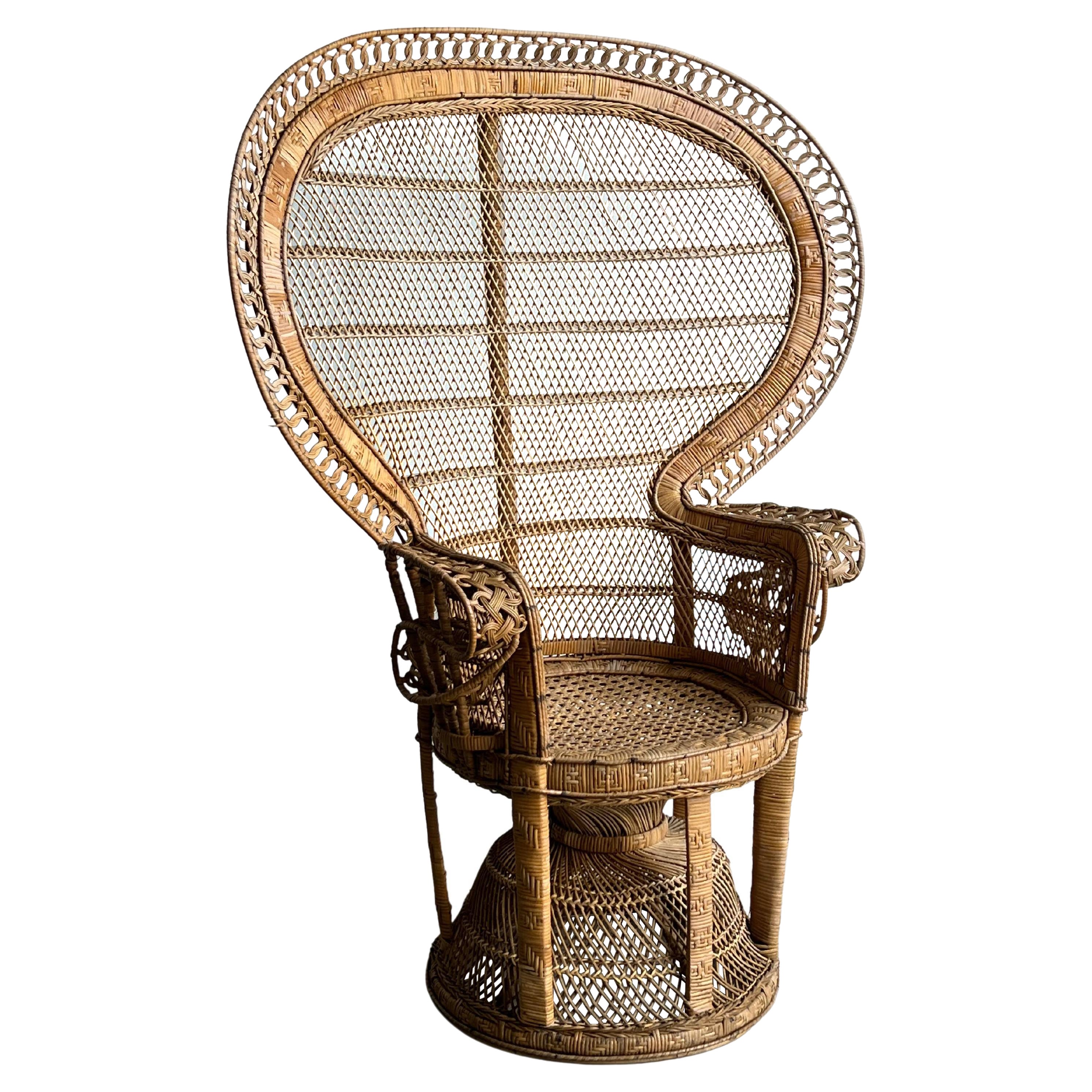 French Emanulle Armchair in Rattan and Wicker, 1970s