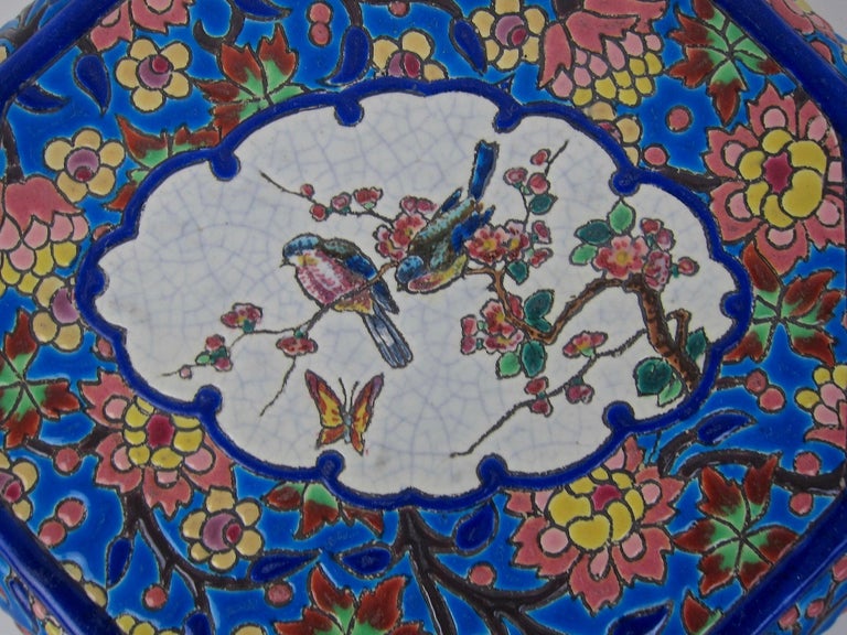 French Emaux De Longwy Vintage Stand Or Trivet With Chinoiserie