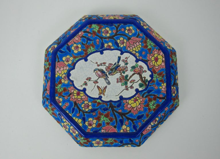 French Emaux De Longwy Vintage Stand Or Trivet With Chinoiserie