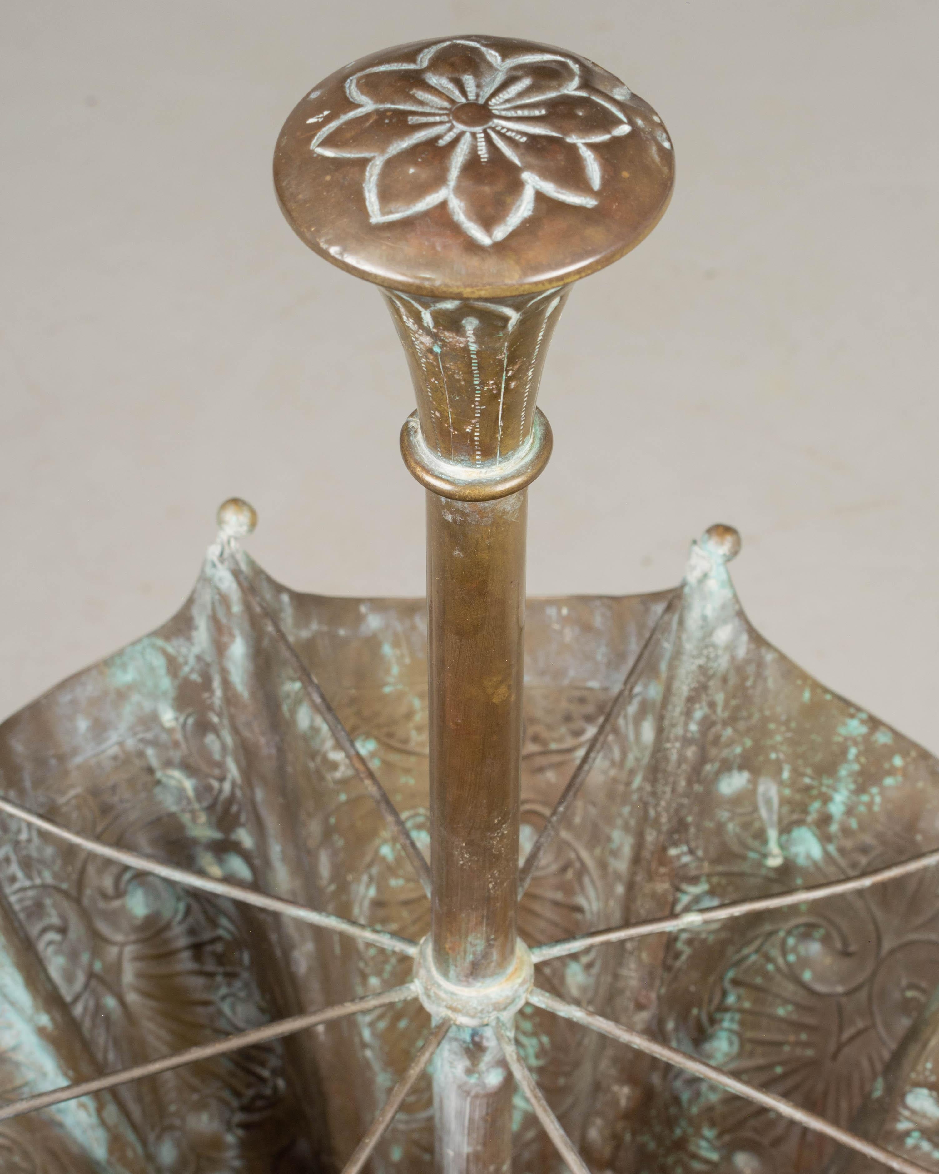 French Embossed Brass Umbrella Stand For Sale 2