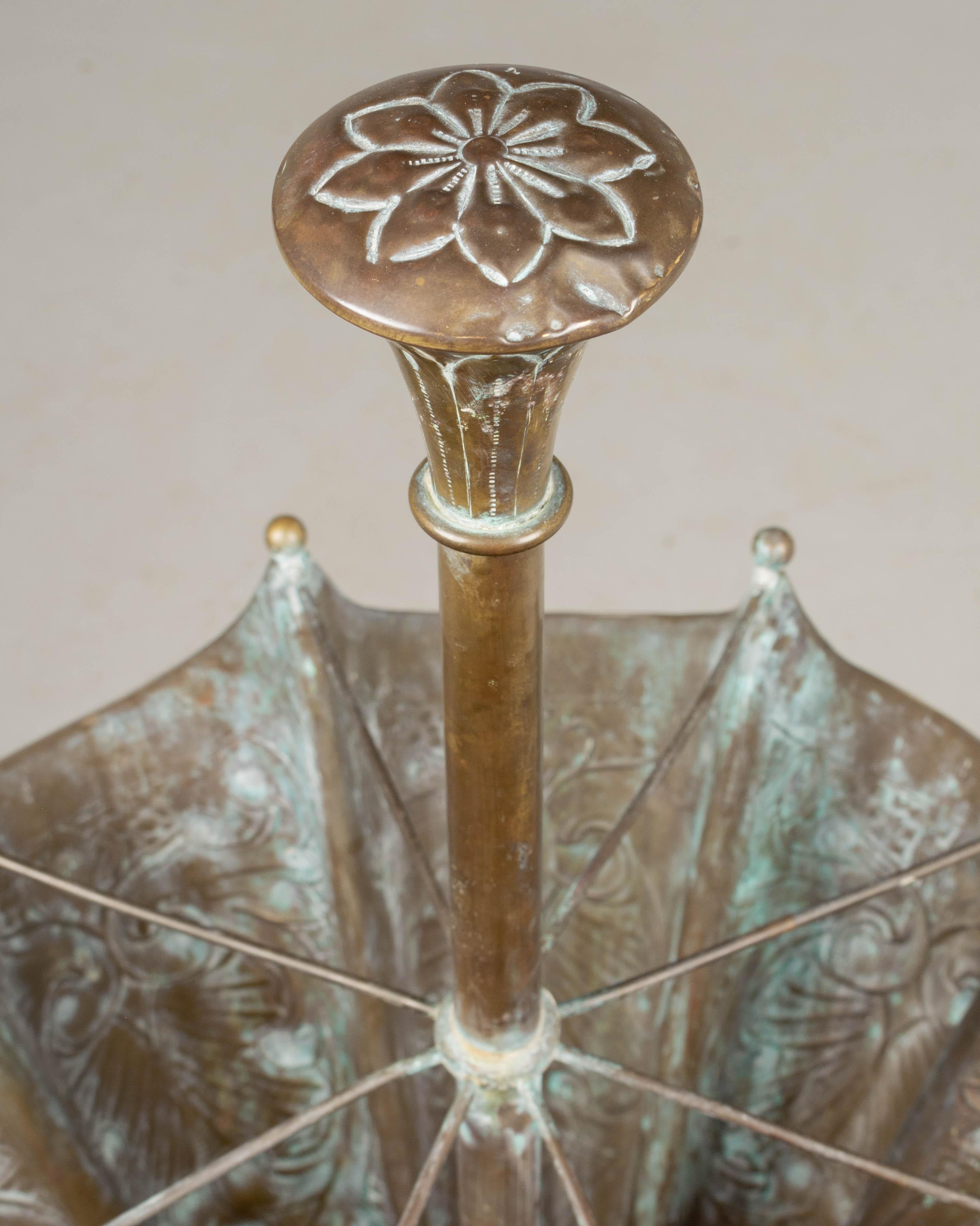 French Embossed Brass Umbrella Stand For Sale 3