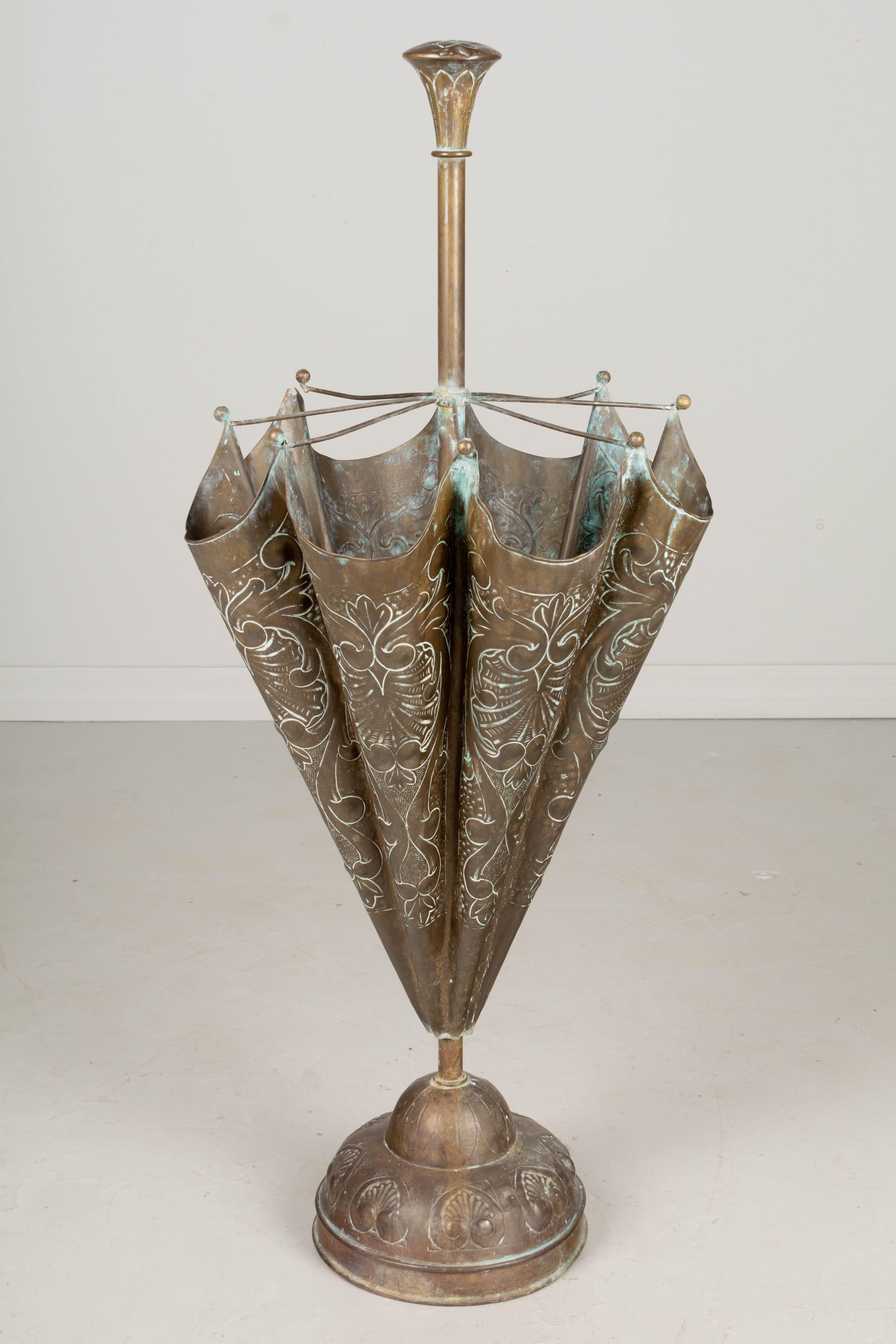 French Embossed Brass Umbrella Stand For Sale 4