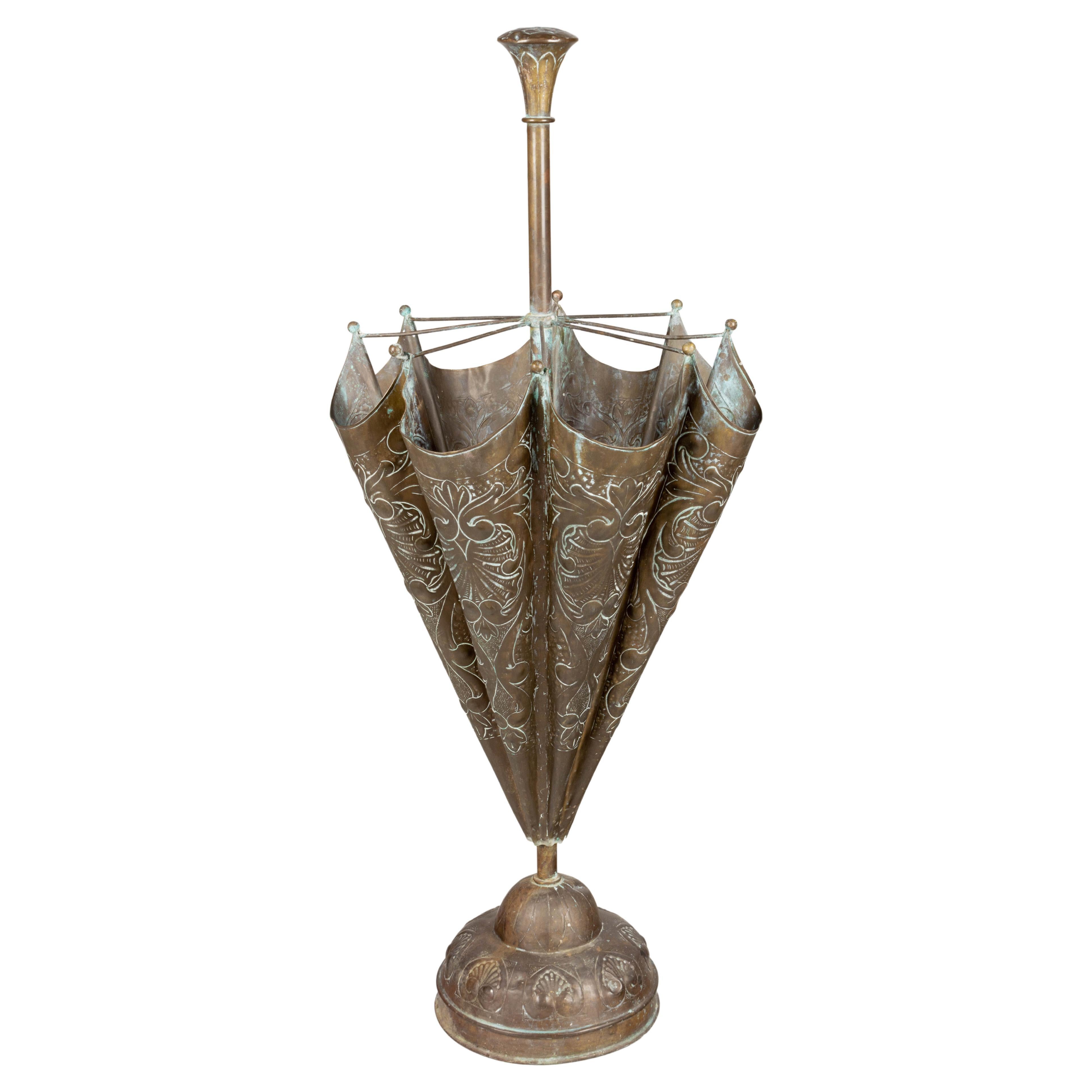 French Embossed Brass Umbrella Stand