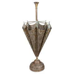 Antique French Embossed Brass Umbrella Stand