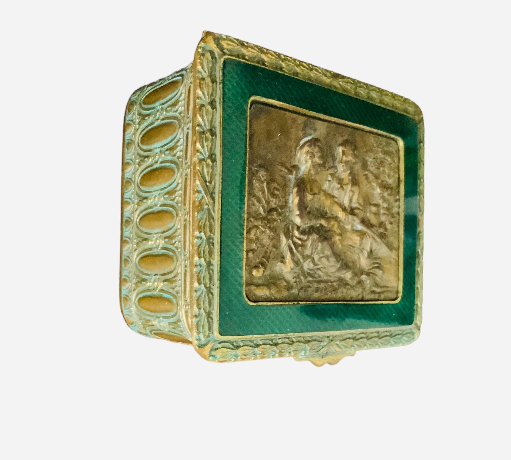 French Embossed Bronze Small Squared Trinket/ Jewelry Box For Sale 1
