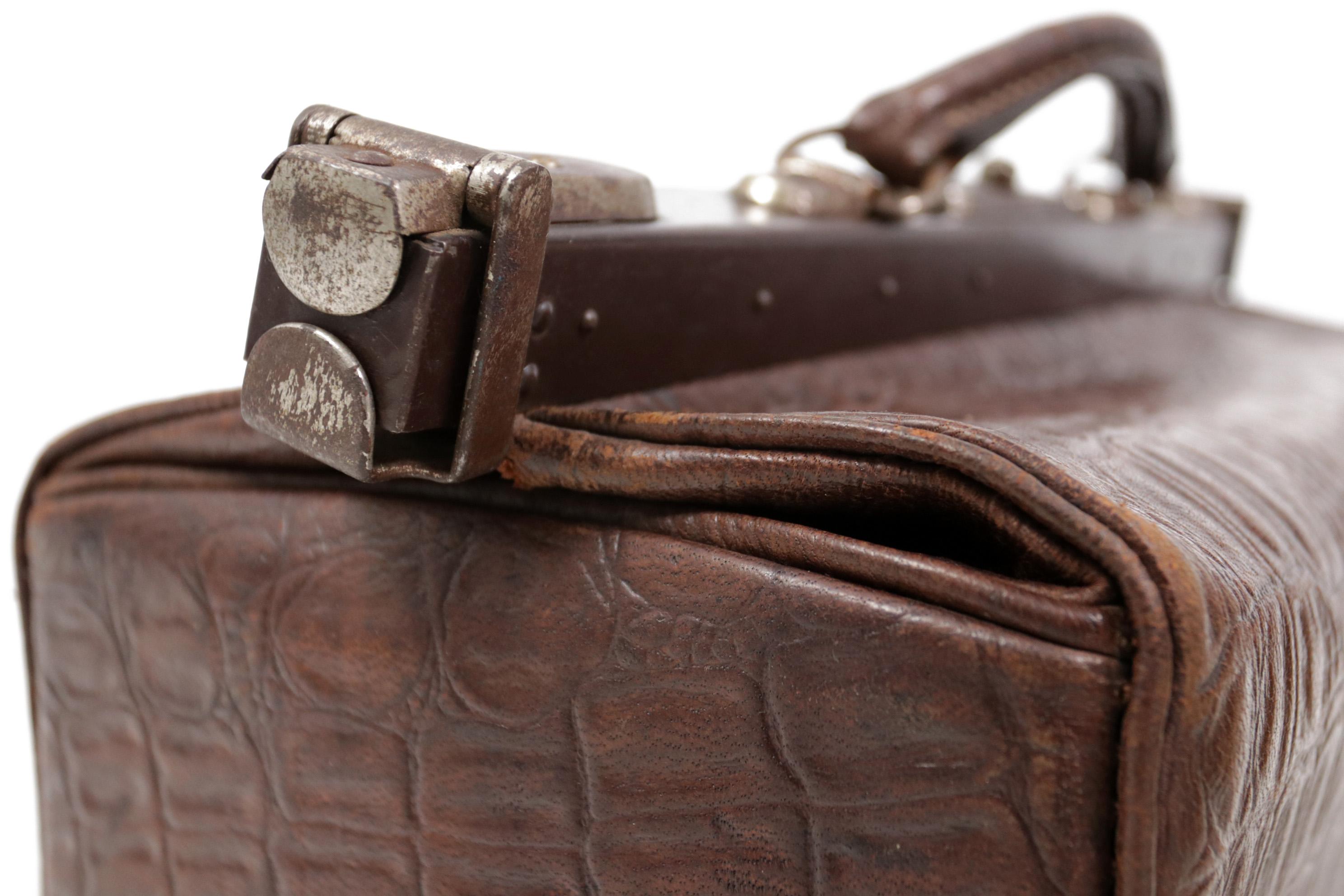French Embossed Crocodile Leather Doctor’s Bag, c. 1920 6