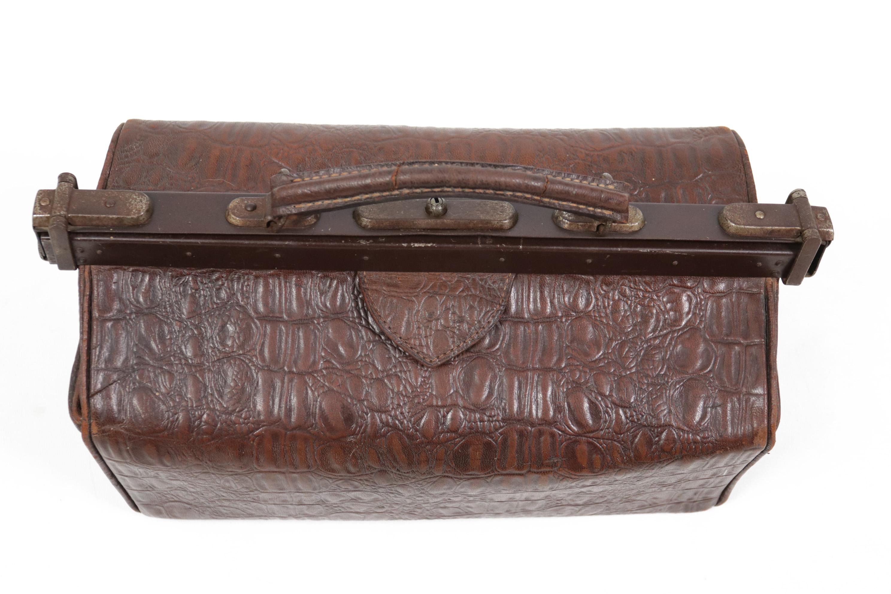 Art Deco French Embossed Crocodile Leather Doctor’s Bag, c. 1920
