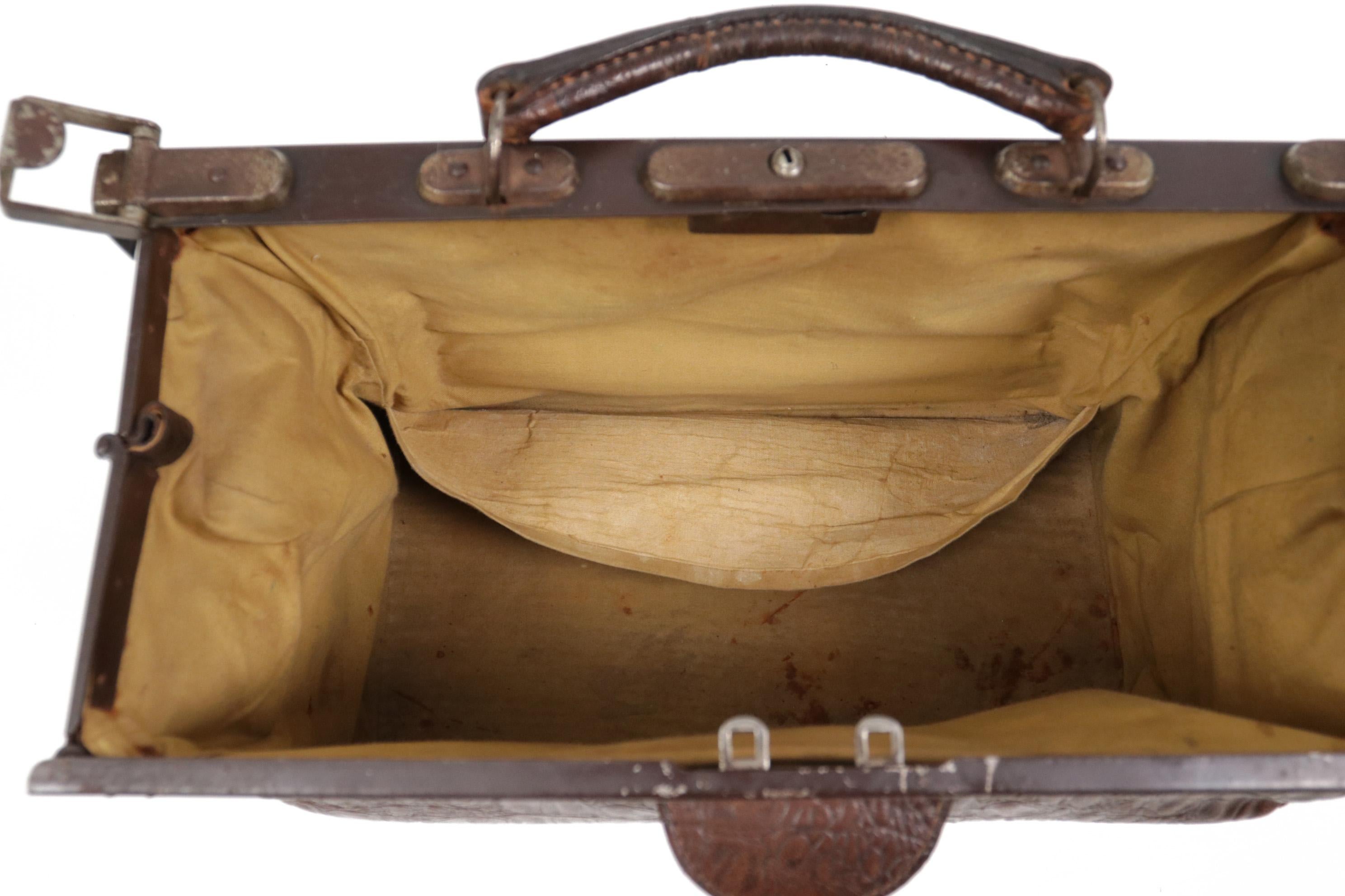 French Embossed Crocodile Leather Doctor’s Bag, c. 1920 2