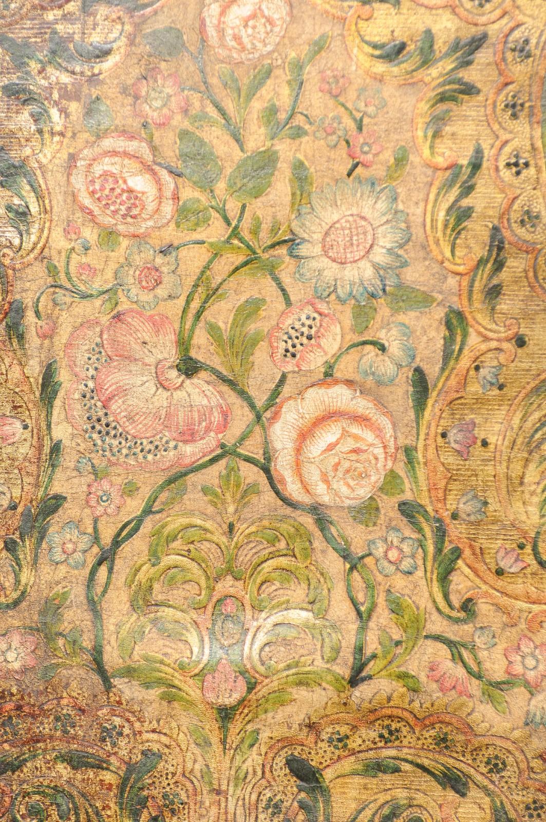 French Embossed Leather Floral Design 4-Panel Screen, 18th Century 3