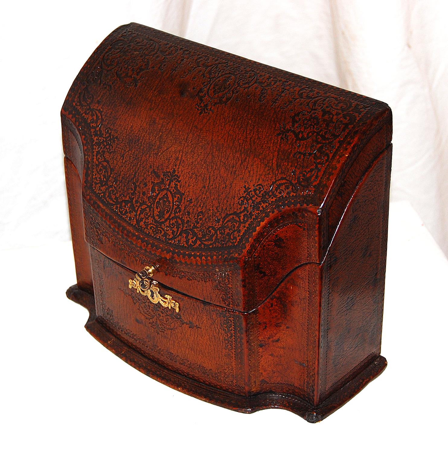 Cowhide French Embossed Leather Stationery Box by Dreyfous, Early 20th Century