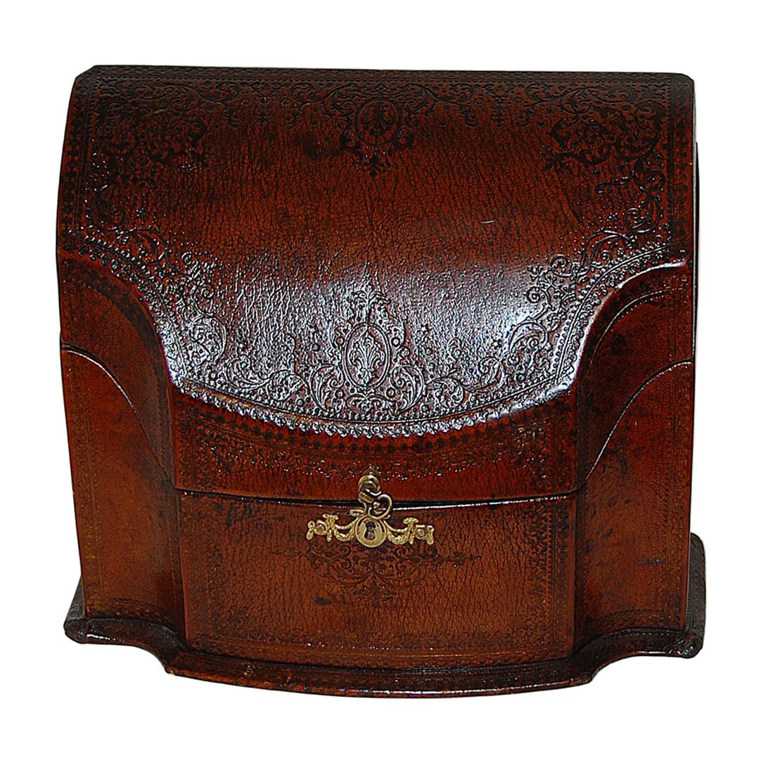French Embossed Leather Stationery Box by Dreyfous, Early 20th Century