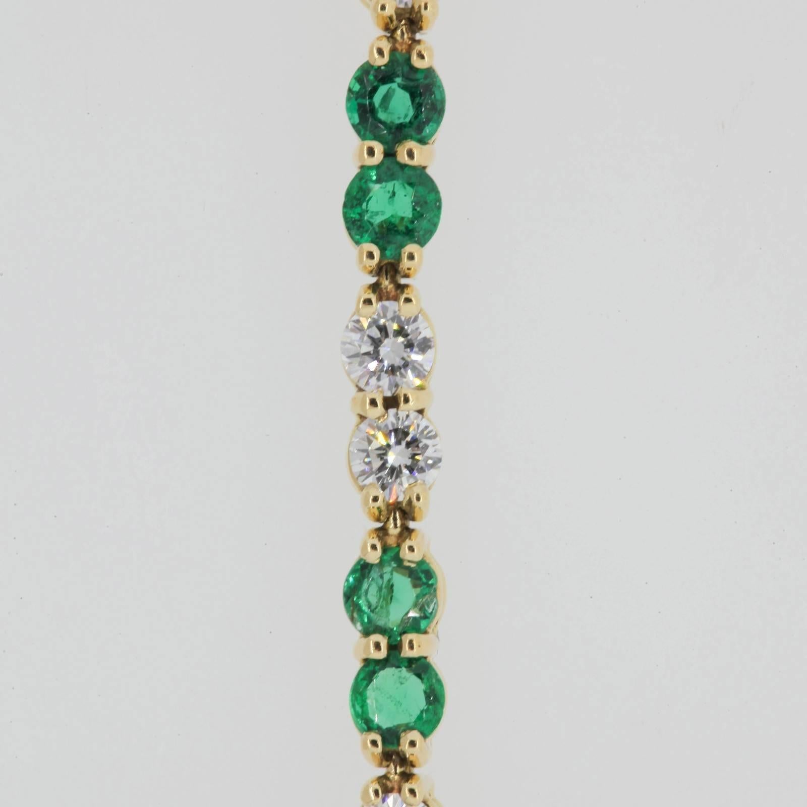 Modern French Emerald and Diamond Bracelet