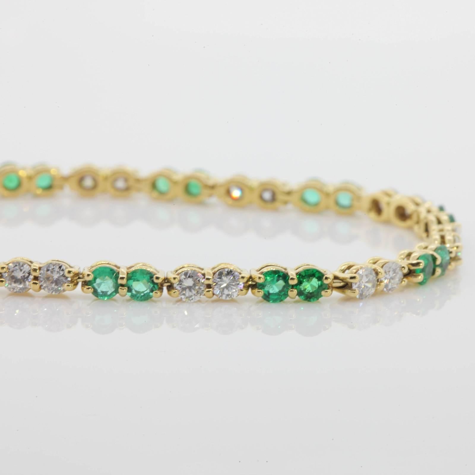 Round Cut French Emerald and Diamond Bracelet