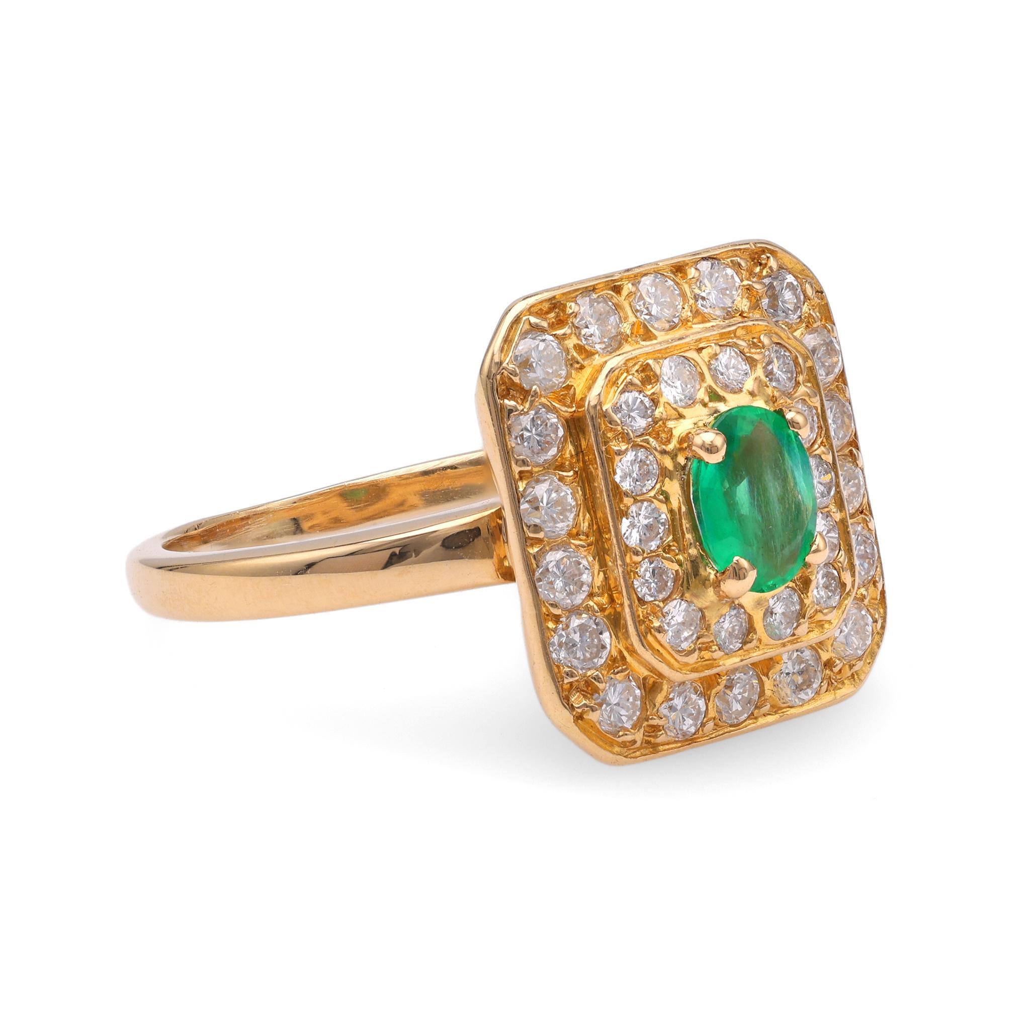 Oval Cut French Emerald Diamond Yellow Gold Ring For Sale