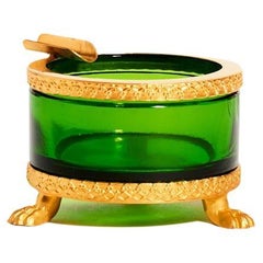 French Emerald Glass Footed Ashtray
