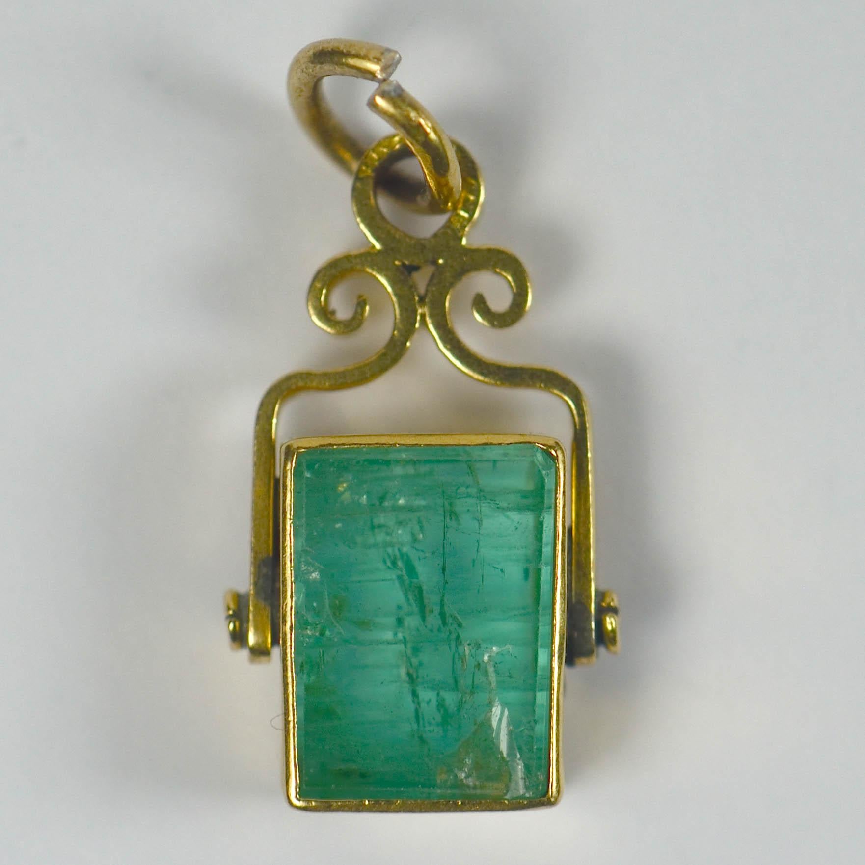 French Emerald Gold Charm Pendant In Good Condition In London, GB