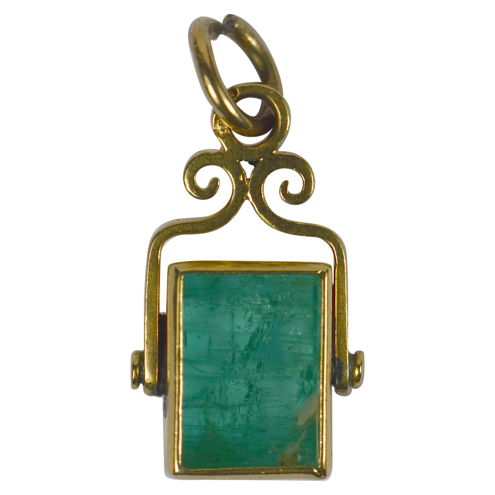 French Emerald Gold Charm Pendant