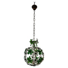 French Emerald Green Flower Ball Crystal Prisms Maison Baguès Style Chandelier