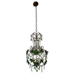 Araña francesa de prismas de cristal verde esmeralda estilo Maison Baguès