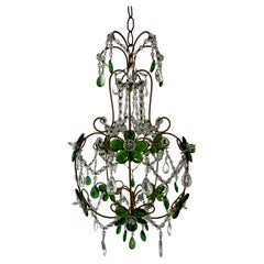 Vintage French Emerald Green Flower Crystal Prisms Maison Baguès Style Chandelier