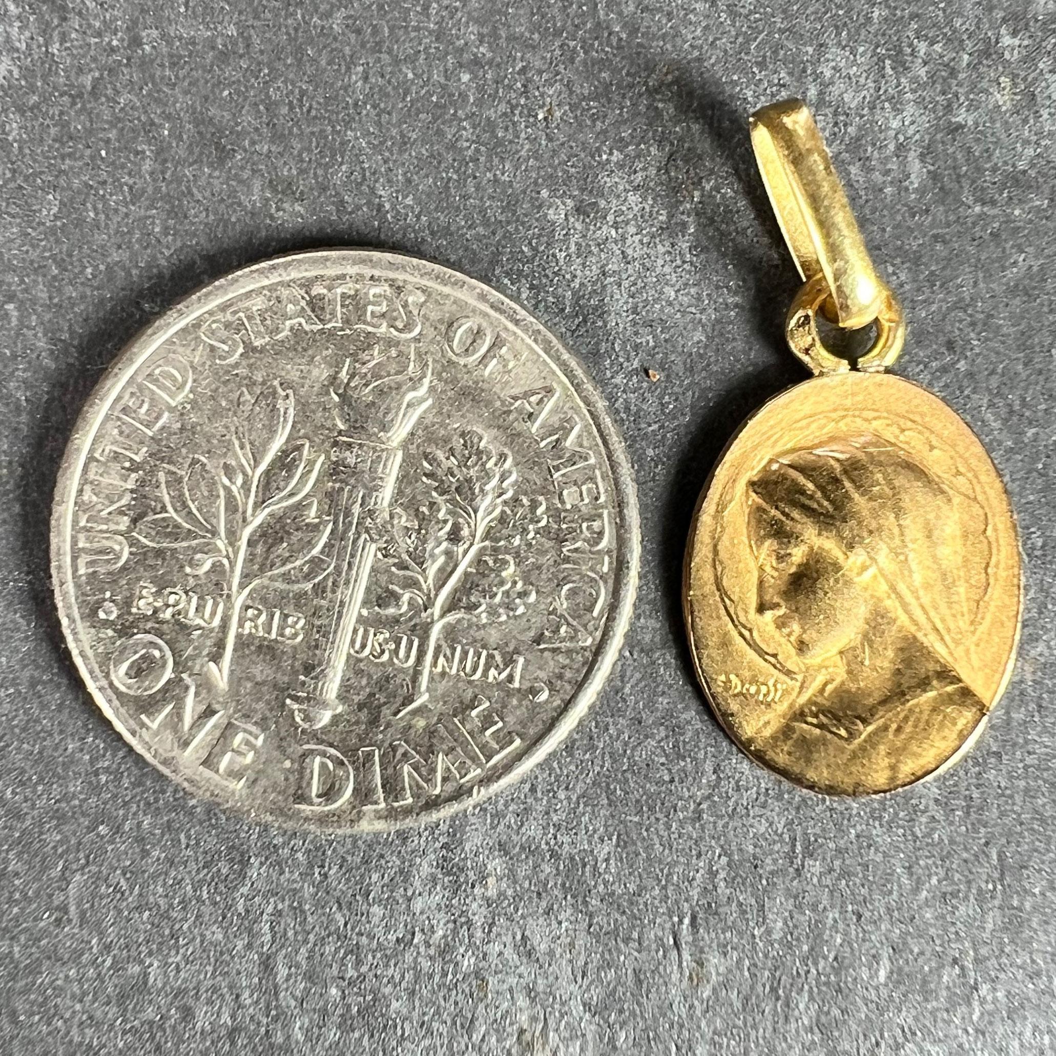 French Emile Dropsy Virgin Mary 18K Yellow Gold Medal Pendant Charm 6