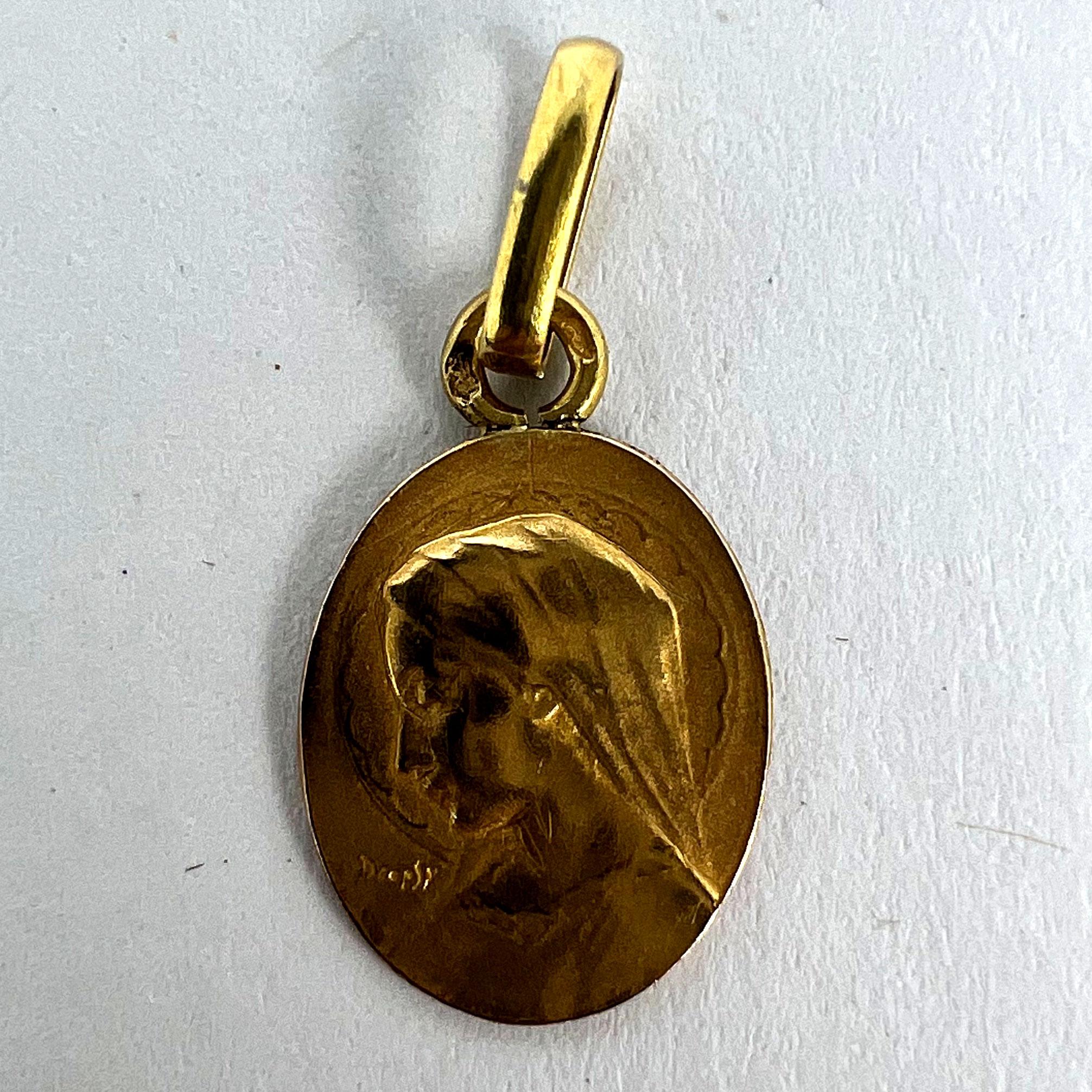 French Emile Dropsy Virgin Mary 18K Yellow Gold Medal Pendant Charm 7