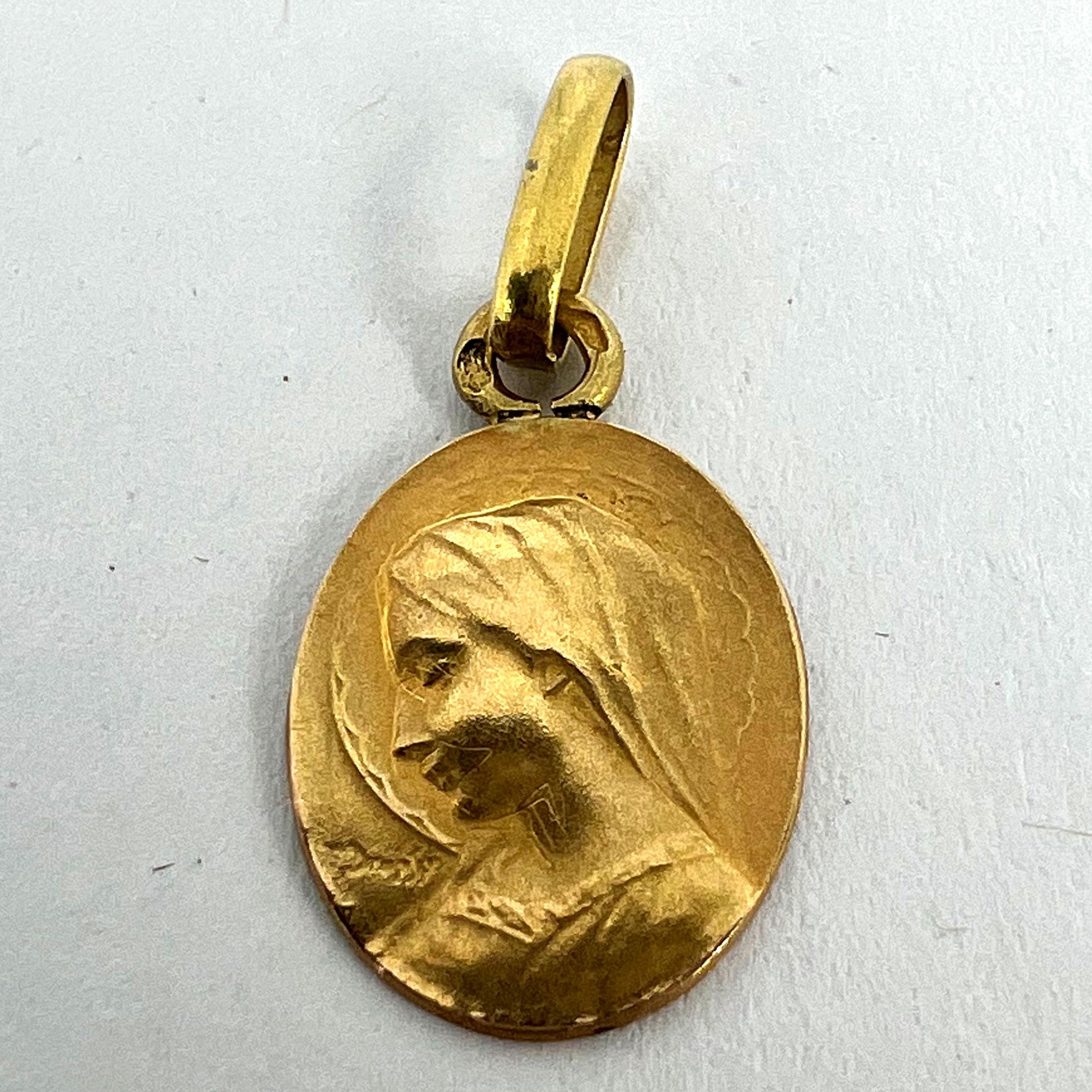 French Emile Dropsy Virgin Mary 18K Yellow Gold Medal Pendant Charm 8