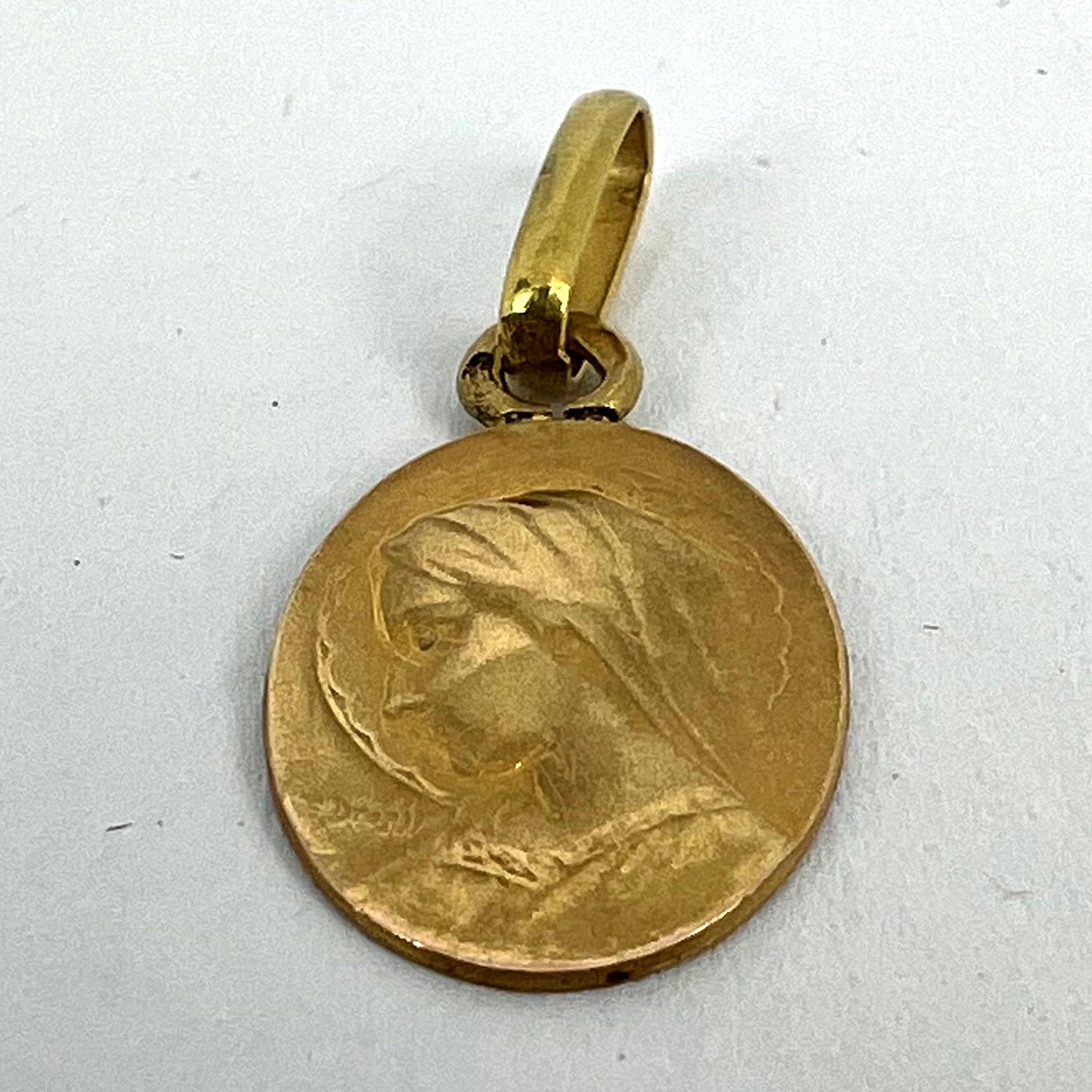 French Emile Dropsy Virgin Mary 18K Yellow Gold Medal Pendant Charm 9