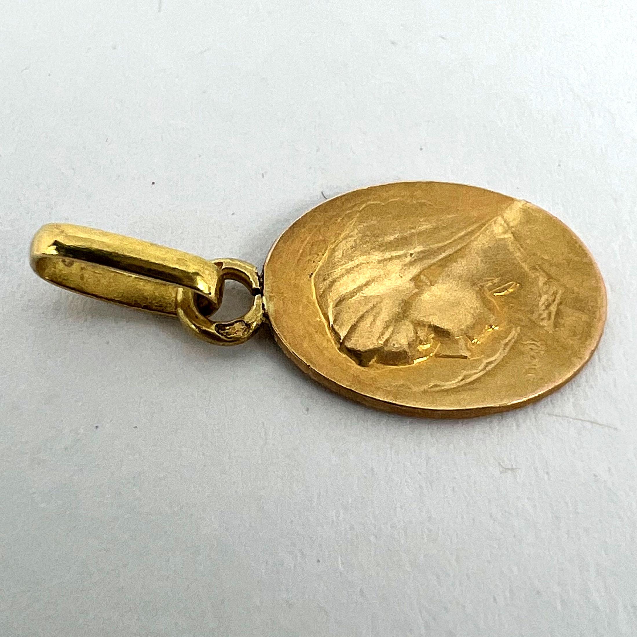 French Emile Dropsy Virgin Mary 18K Yellow Gold Medal Pendant Charm 10