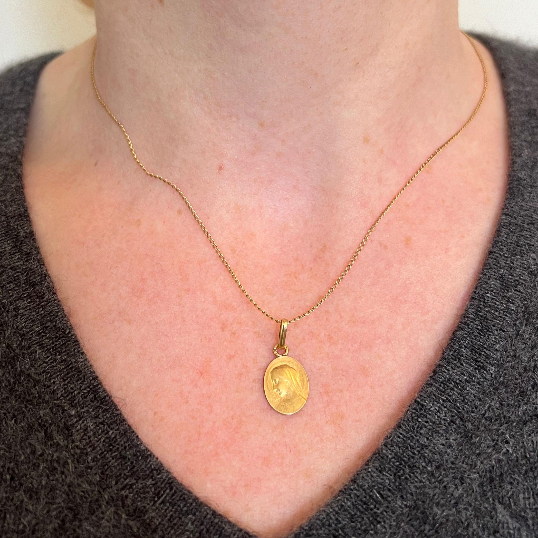 Women's French Emile Dropsy Virgin Mary 18K Yellow Gold Medal Pendant Charm