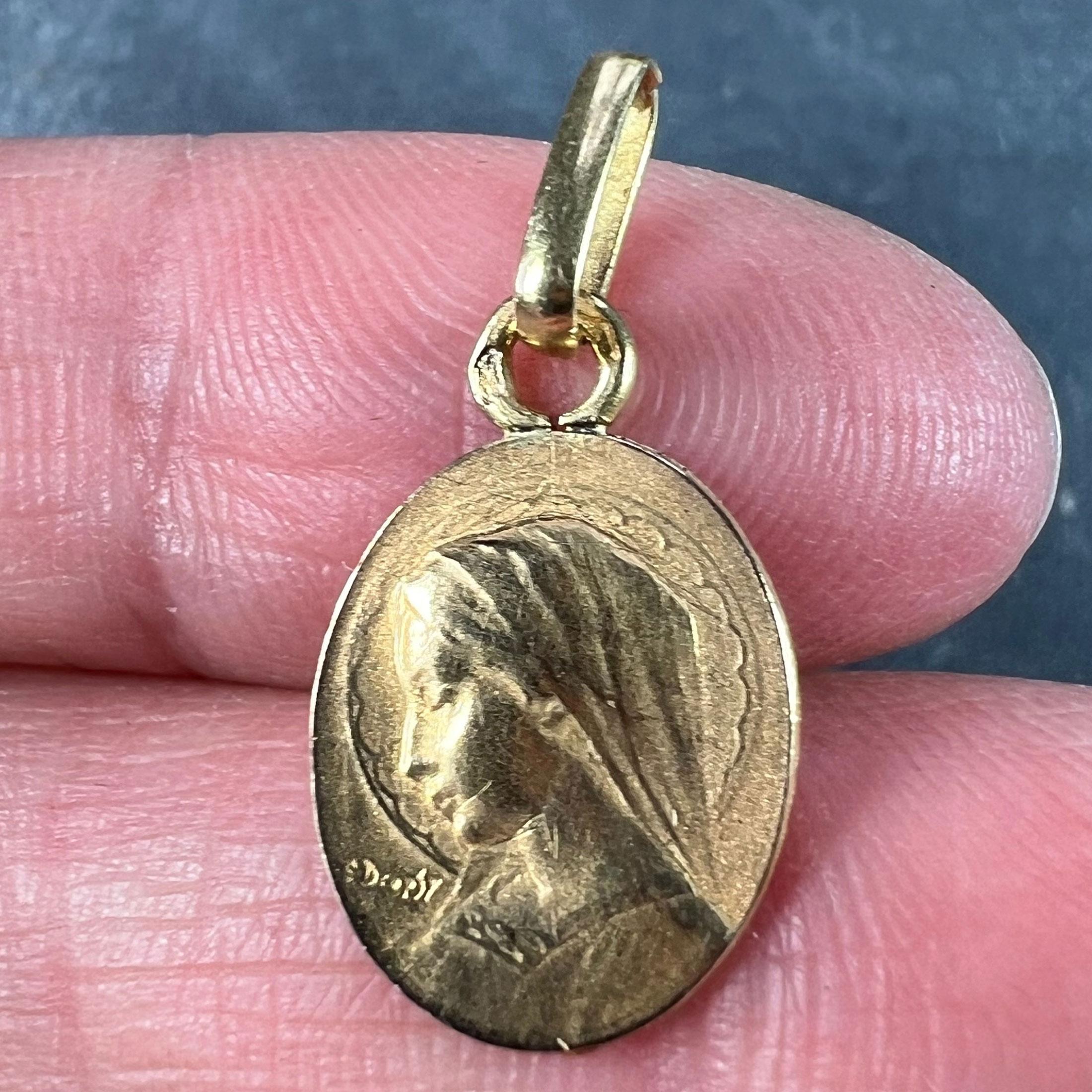 French Emile Dropsy Virgin Mary 18K Yellow Gold Medal Pendant Charm 1