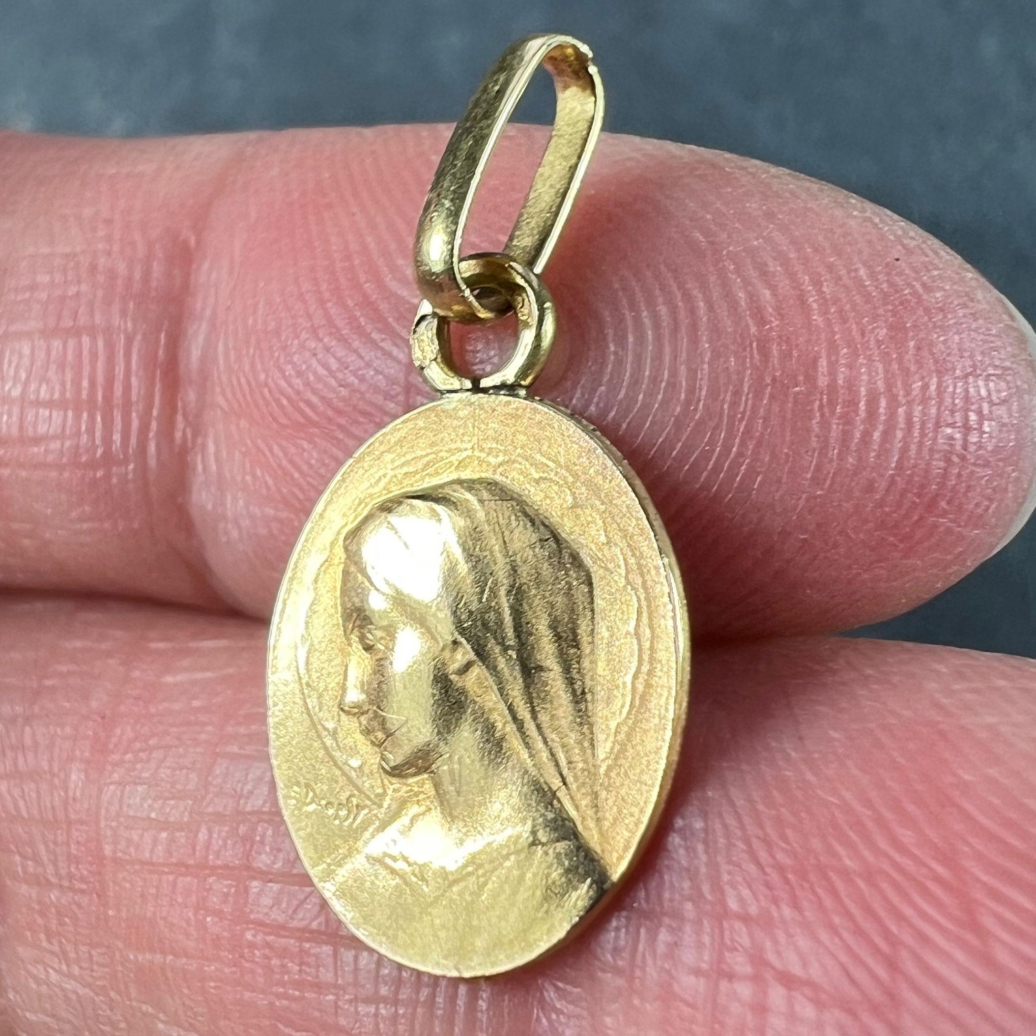 French Emile Dropsy Virgin Mary 18K Yellow Gold Medal Pendant Charm 2