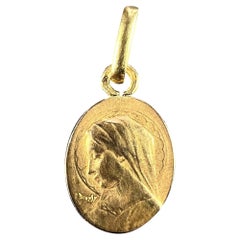 French Emile Dropsy Virgin Mary 18K Yellow Gold Medal Pendant Charm