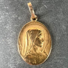 French Emile Dropsy Virgin Mary 18K Yellow Gold Religious Medal Pendant