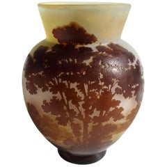 French Emile Galle Art Nouveau Cameo Glass Landscape Vase c1900