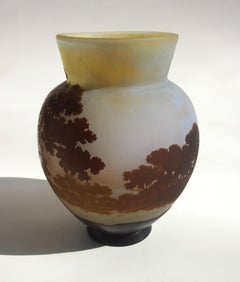 French Emile Galle Art Nouveau Cameo Glass Landscape Vase, circa 1910