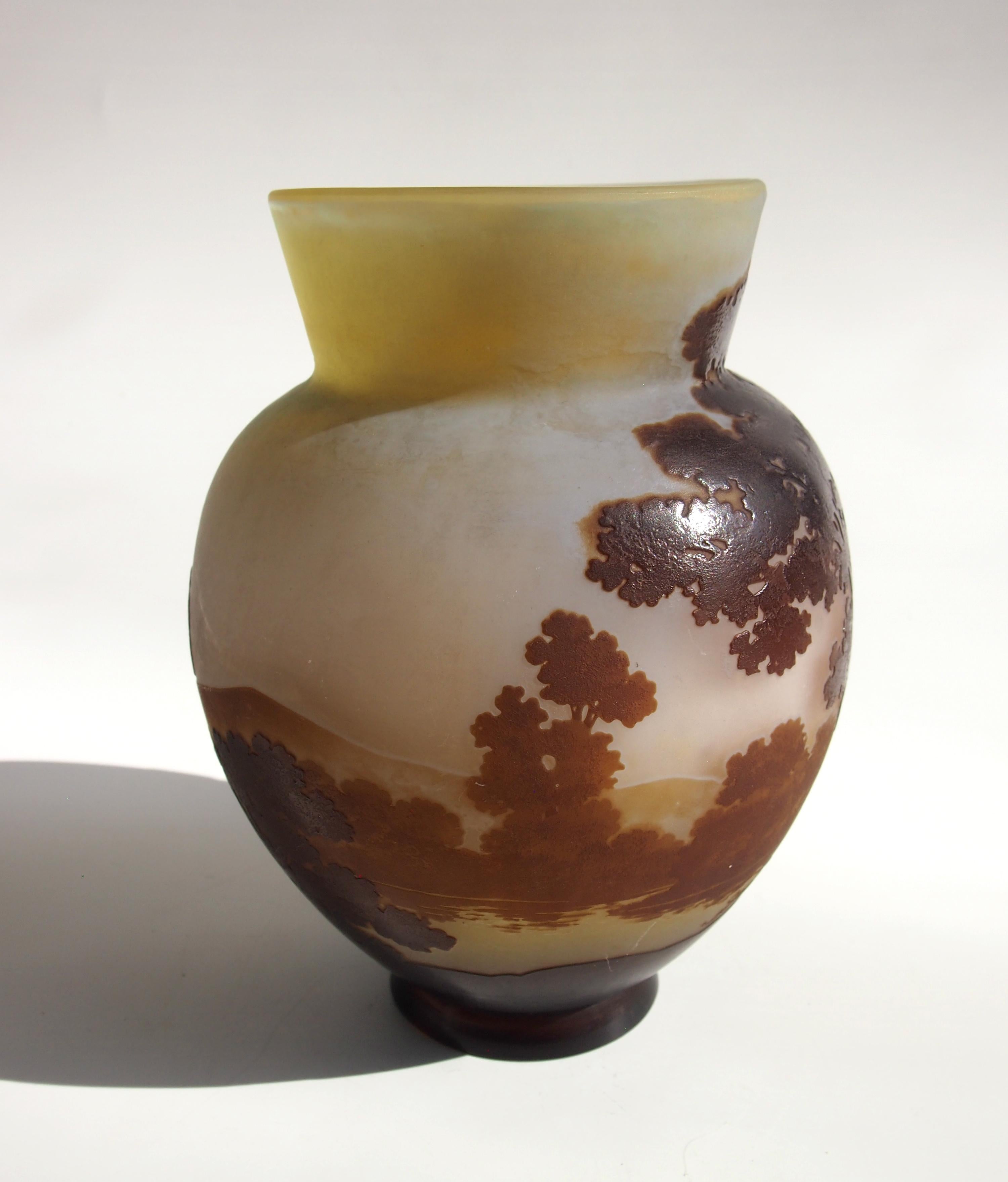 Early 20th Century French Emile Galle Art Nouveau Cameo Glass Landscape Vase, circa 1910 For Sale