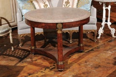French Empire 1850s Center Table with Marble Top, Column Legs and Ormolu Accents