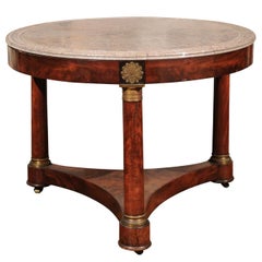 French Empire 1850s Center Table with Marble Top, Column Legs and Ormolu Accents