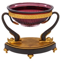 French Empire 1860 Ormolu Bronze Display Compote and Baccarat Purple Cut Crystal