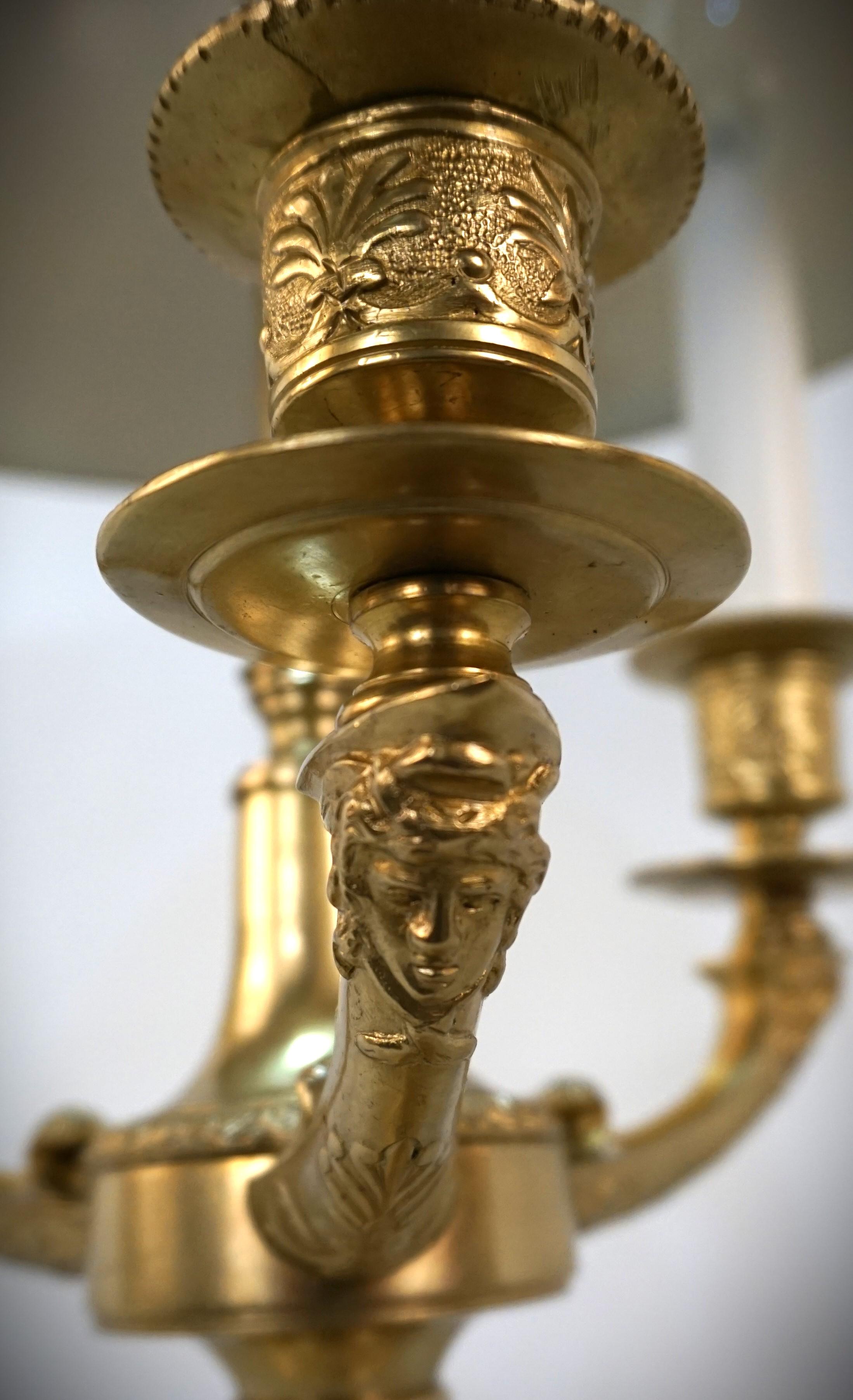 French Empire 1920's Bronze Bouillotte Desk Lamps For Sale 1