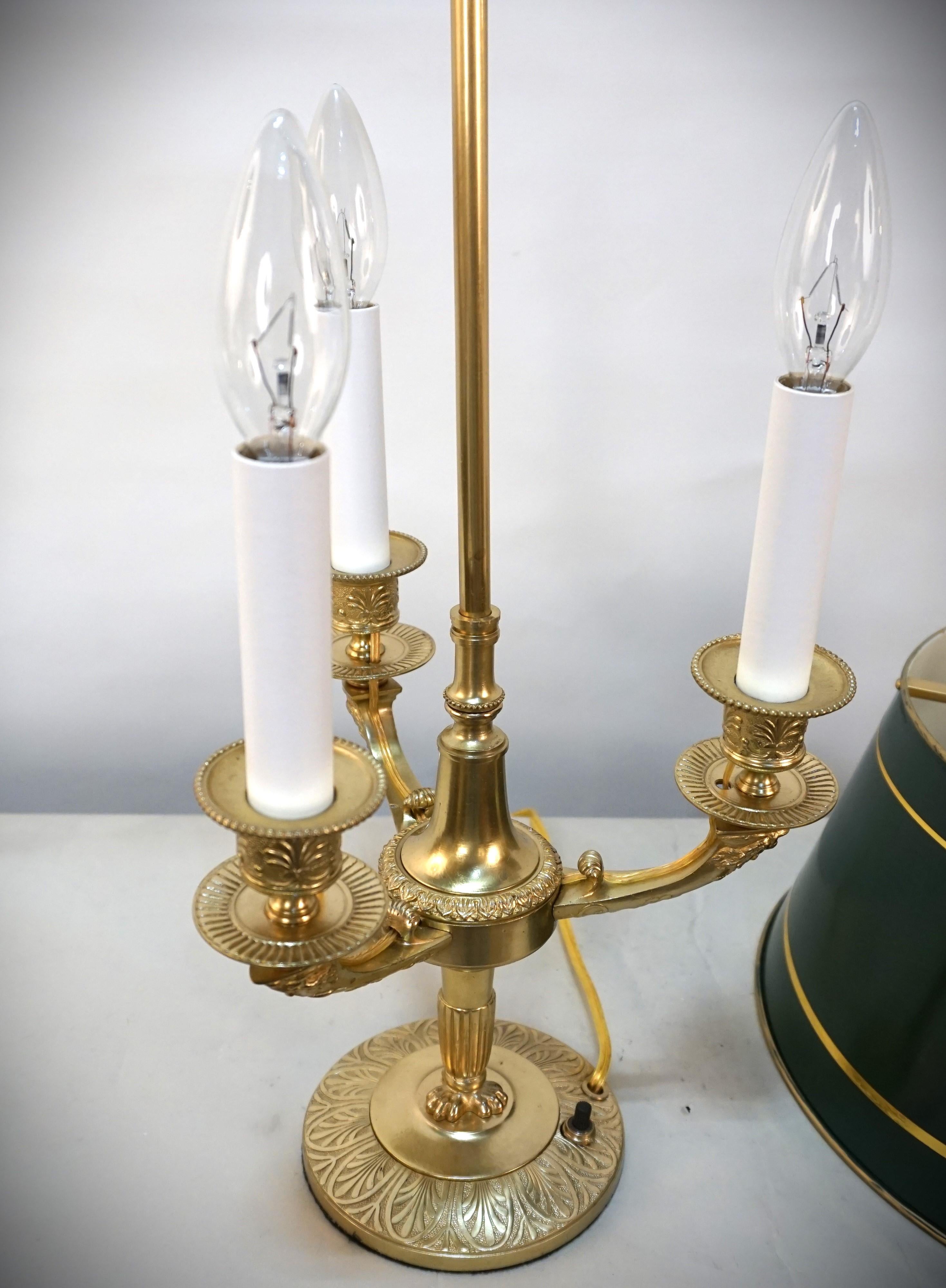 French Empire 1920's Bronze Bouillotte Desk Lamps For Sale 5