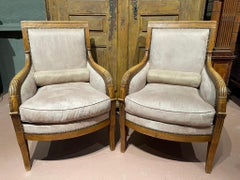 French Empire 19th Century Carved Walnut Bergeres