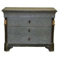 Antique French Empire 19th Century Painted Wood Four-Drawer Commode with Gilt Busts