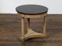 French Empire 19th Century Side Table with Black Marble Top and Column Legs