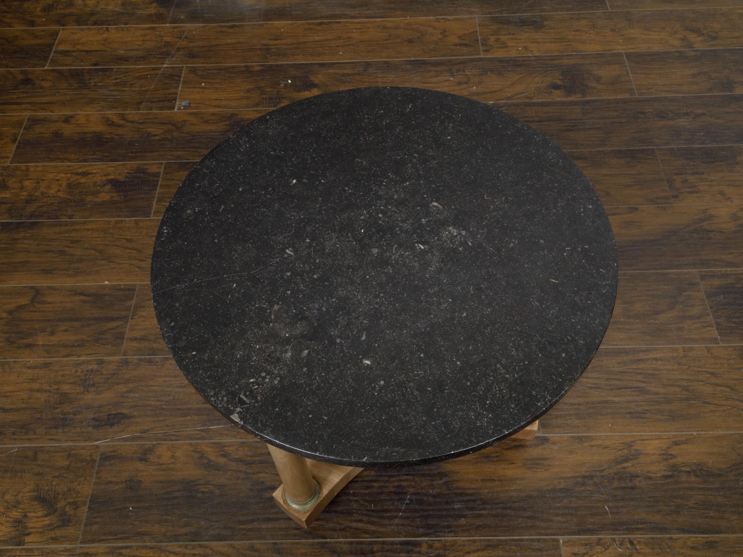 French Empire 19th Century Side Table with Black Marble Top and Column Legs For Sale 2