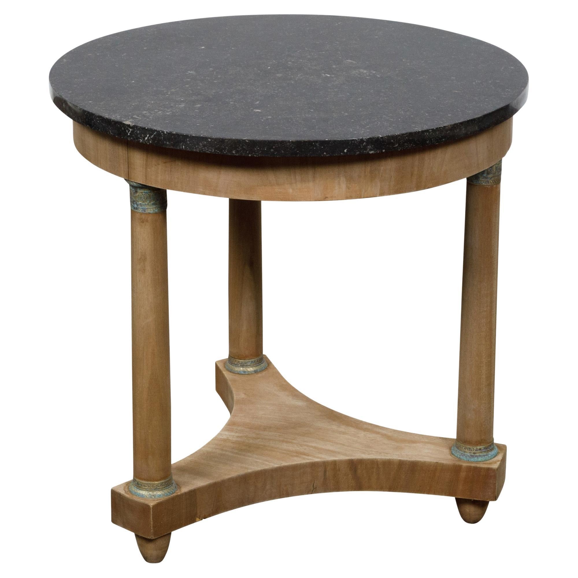 French Empire 19th Century Side Table with Black Marble Top and Column Legs For Sale